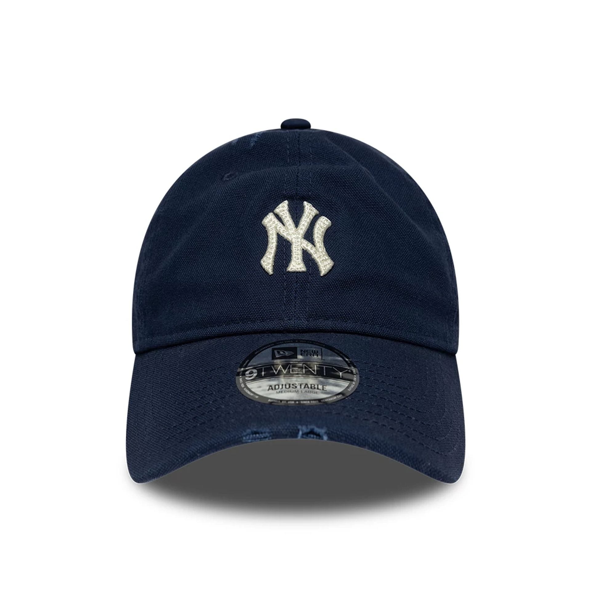 Pictured is this MLB Distressed New York Yankees 9TWENTY cap in dark blue. 2