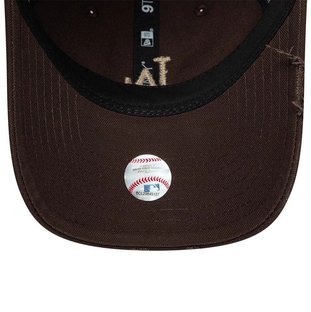 Pictured is this MLB Distressed LA Dodgers 9TWENTY cap in dark brown. 5