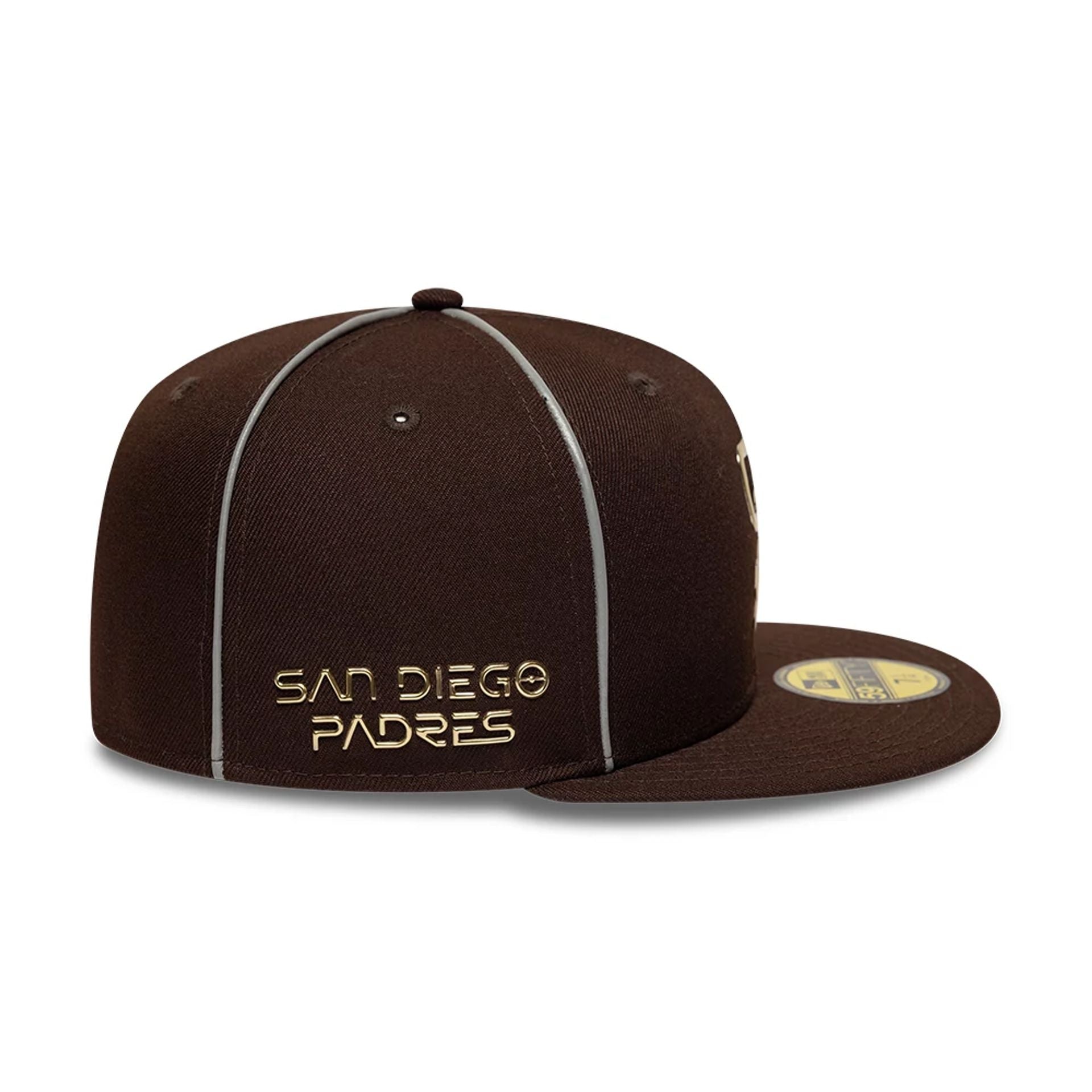 Pictured is this Hajime Sorayama X MLB San Diego Padres 59FIFTY Fitted cap in Dark Brown. 3