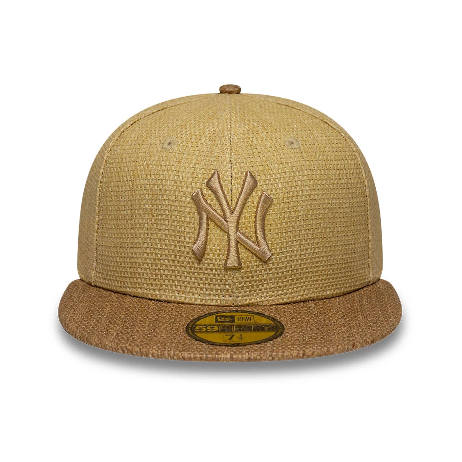 Pictured is this MLB Straw New York Yankees 59FIFTY Fitted cap in beige. 2