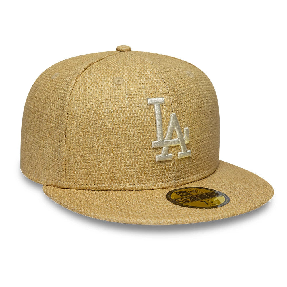 Pictured is this MLB Straw LA Dodgers 59FIFTY Fitted cap in beige. 3