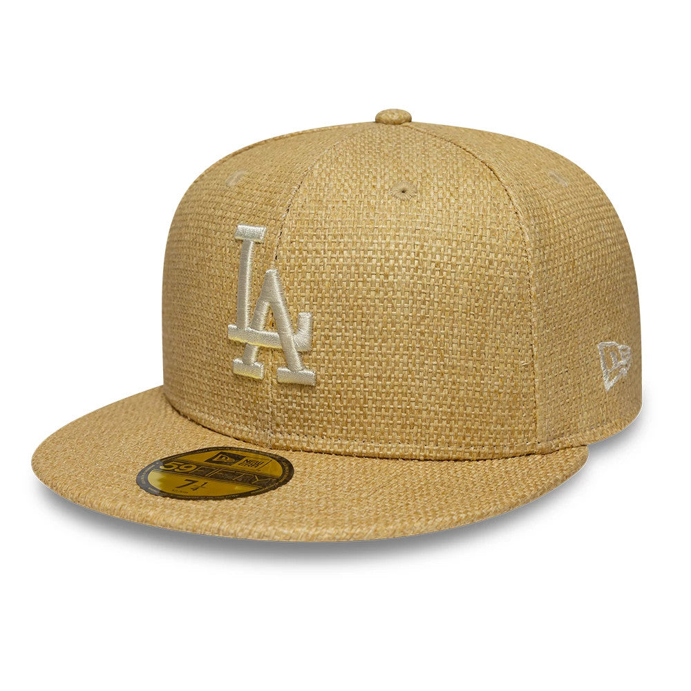 Pictured is this MLB Straw LA Dodgers 59FIFTY Fitted cap in beige. 1