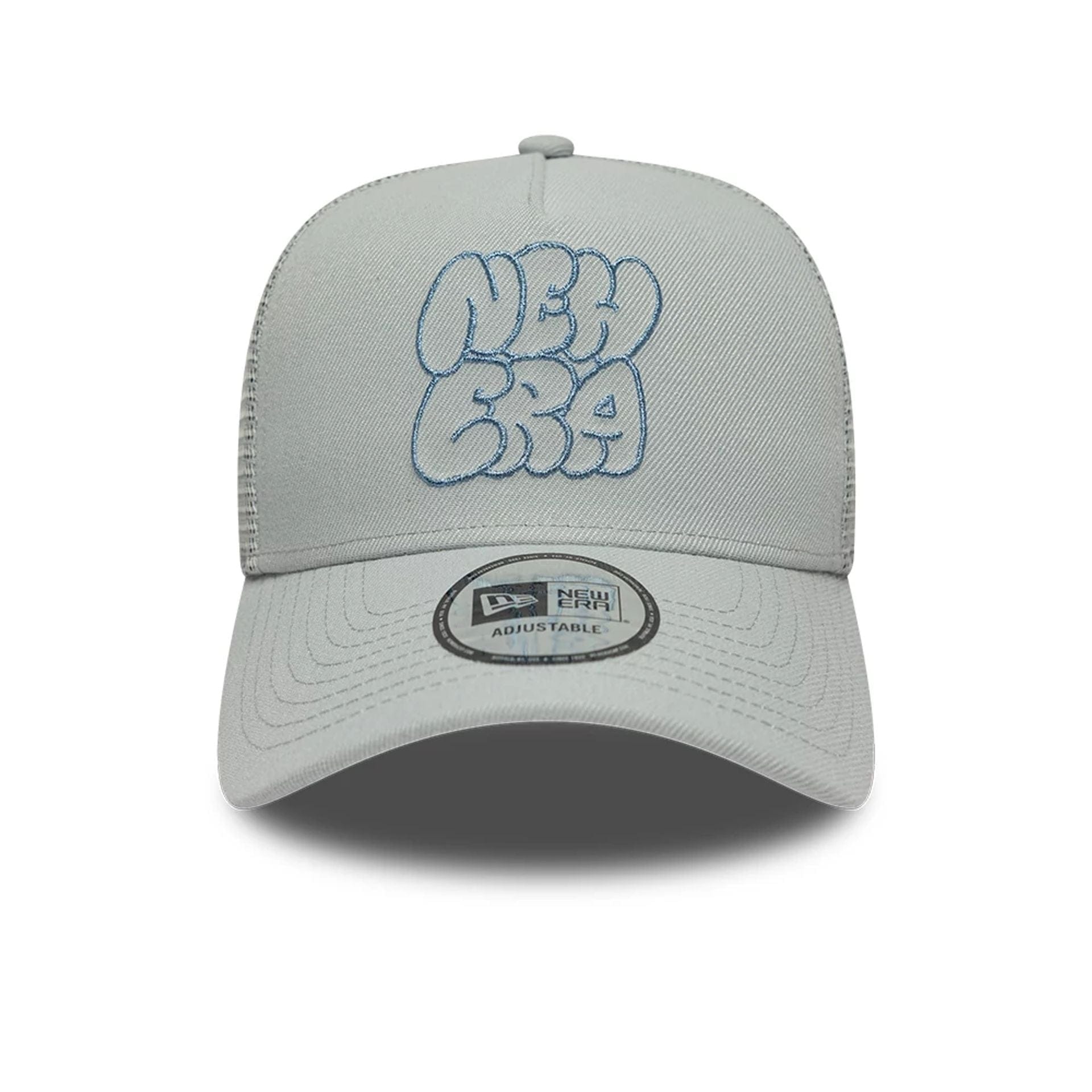 Pictured is this New Era Wall Art Bubble 9FORTY A-Frame Trucker cap in Light Grey. 2