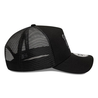 Pictured is this New Era Wall Art Grafitti 9FORTY A-Frame Trucker cap in black. 6