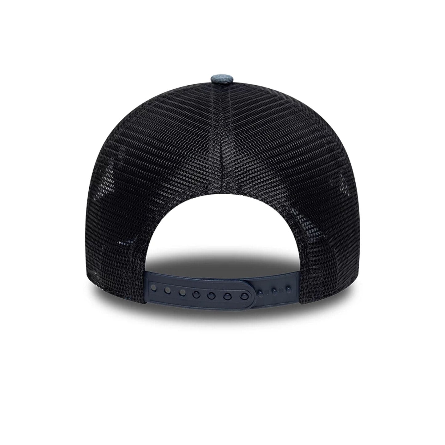 Pictured is this MLB Distressed Washed Denim LA Dodgers 9FORTY A-Frame Trucker cap in blue. 4