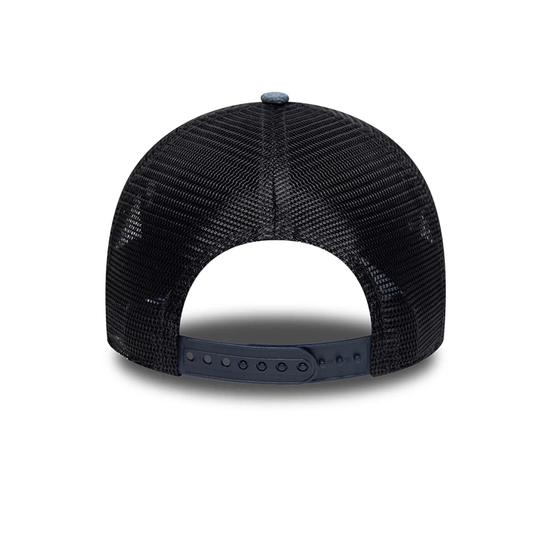 Pictured is this MLB Distressed Washed Denim LA Dodgers 9FORTY A-Frame Trucker cap in blue. 4