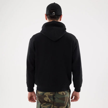 The model is wearing this New Era Waffle Full Zip Hoodie in black. 2