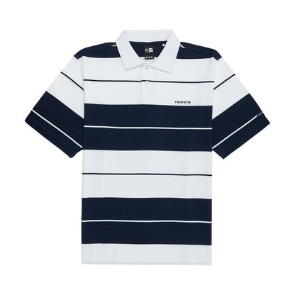 The model is wearing this New Era Stripe Polo T-Shirt in white. 7