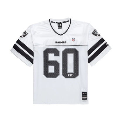 The model is wearing this NFL Las Vegas Raiders Mesh Jersey in white. 1