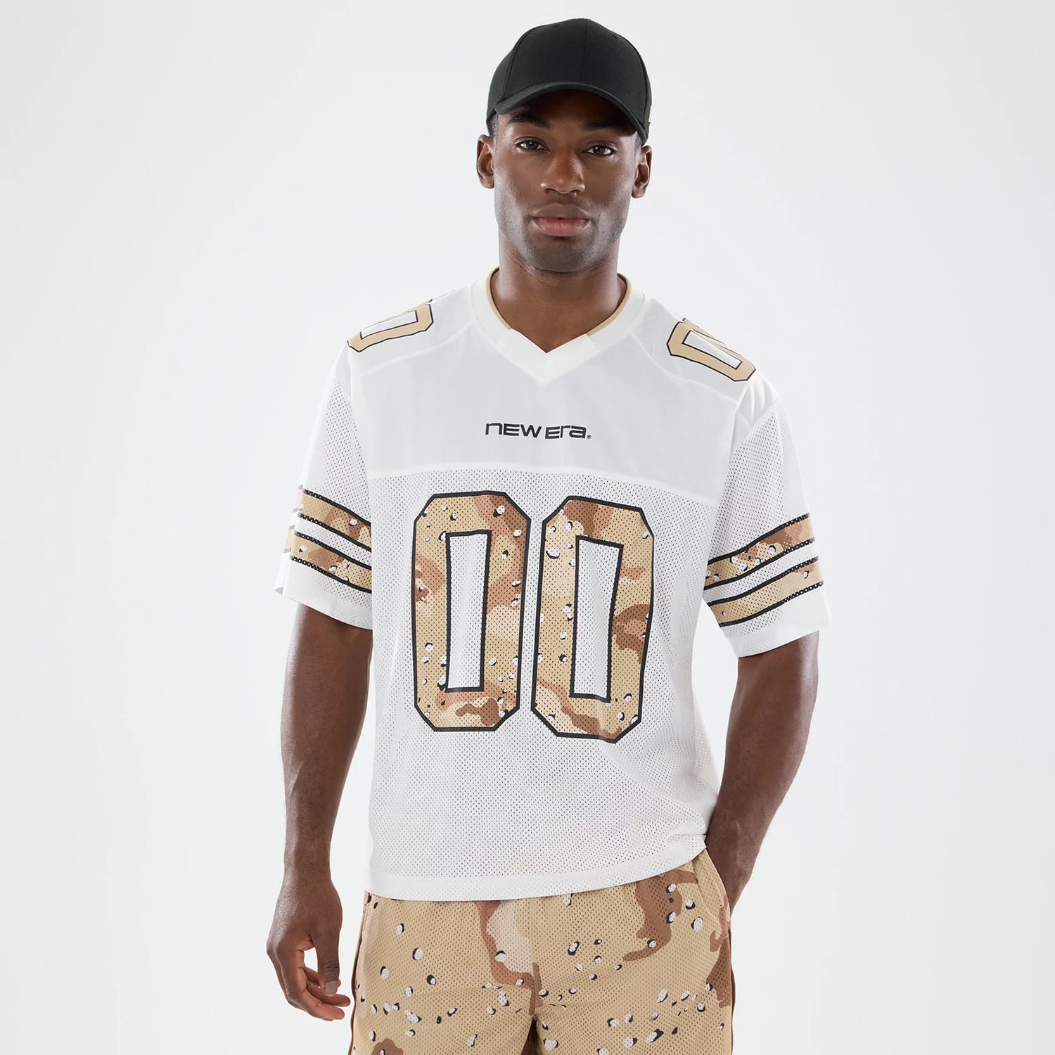 The model is wearing this New Era 1920 Mesh Jersey in white. 1