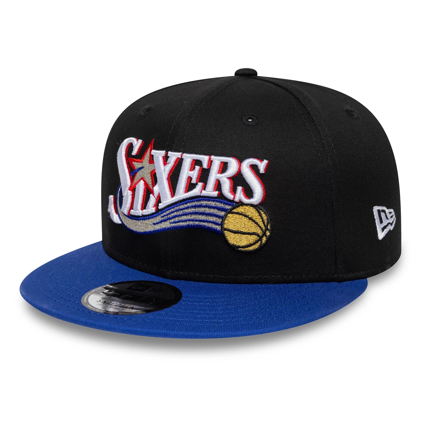 Pictured is this NBA Hardwood Classic Philadelphia 76ers 9FIFTY Snapback cap in black. 3