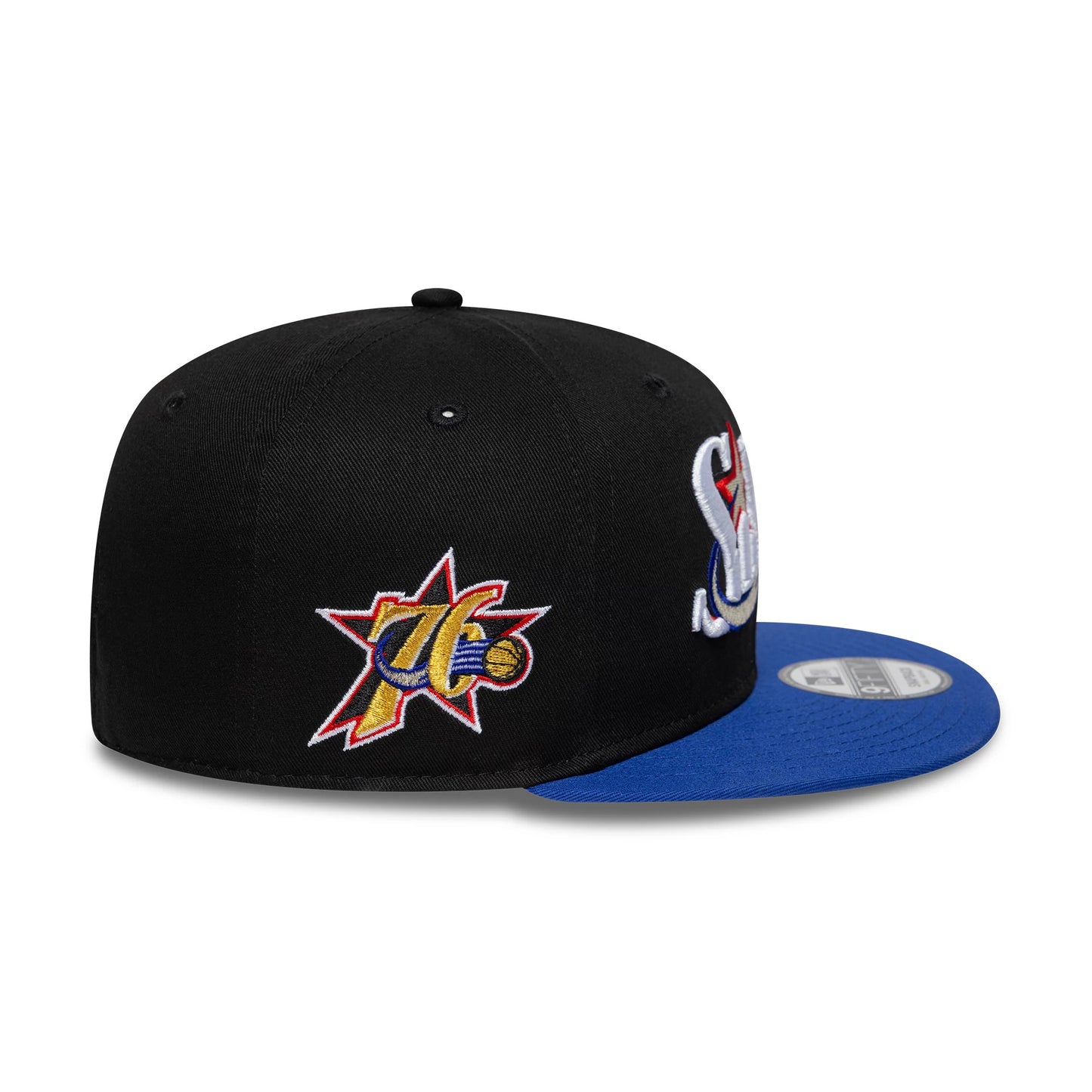Pictured is this NBA Hardwood Classic Philadelphia 76ers 9FIFTY Snapback cap in black. 4