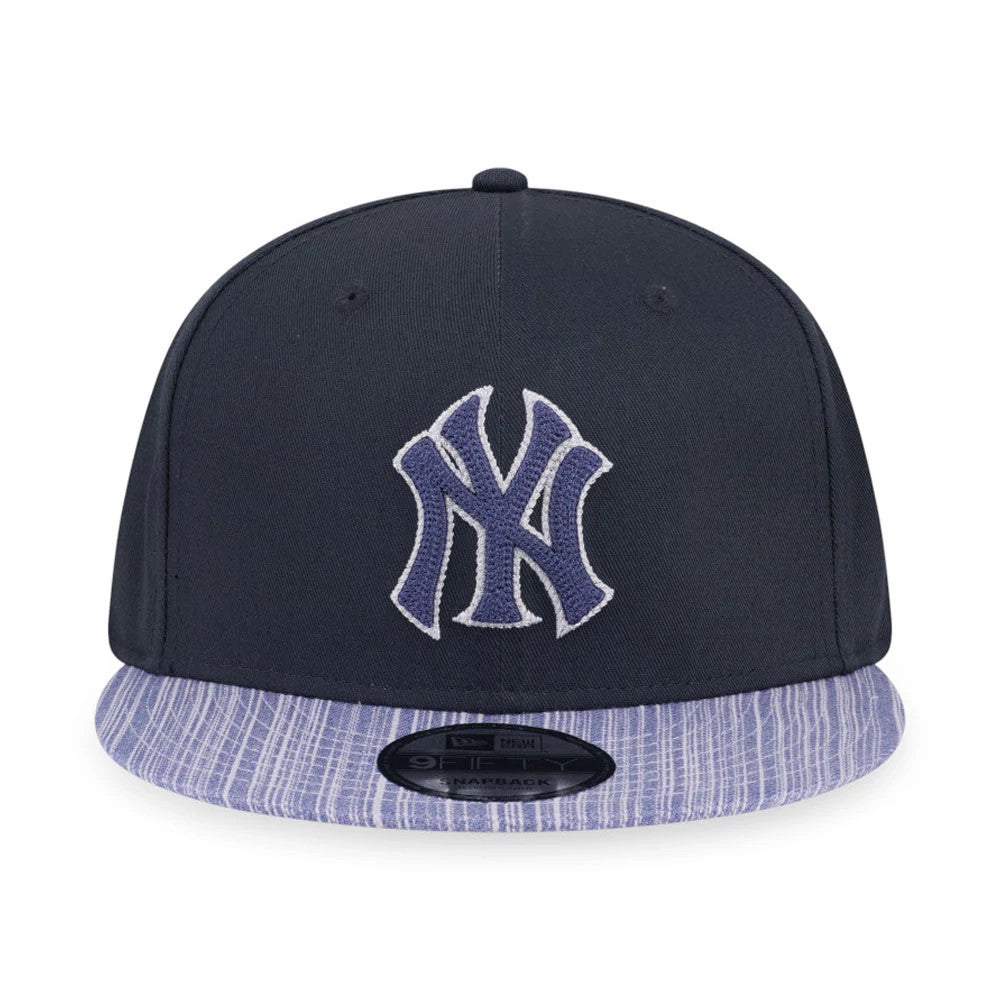 Pictured is this MLB Denim Patchwork New York Yankees 9FIFTY Snapback cap in black. 2