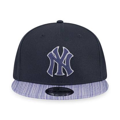 Pictured is this MLB Denim Patchwork New York Yankees 9FIFTY Snapback cap in black. 2