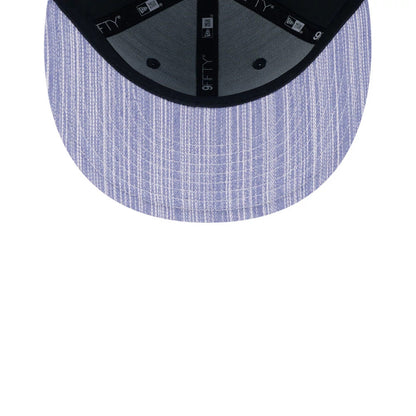 Pictured is this MLB Denim Patchwork New York Yankees 9FIFTY Snapback cap in black. 4