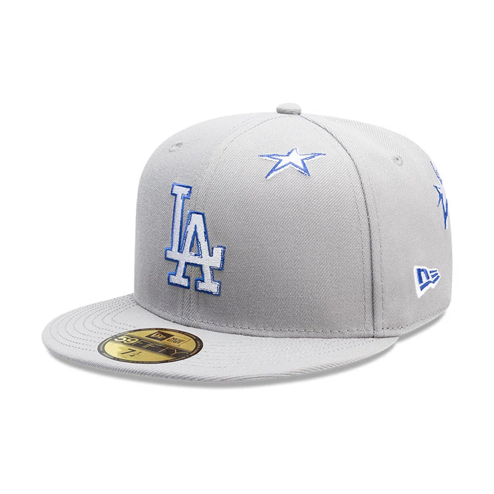 Pictured is this MLB Punkcore Los Angeles Dodgers 59FIFTY Fitted cap in grey. 1