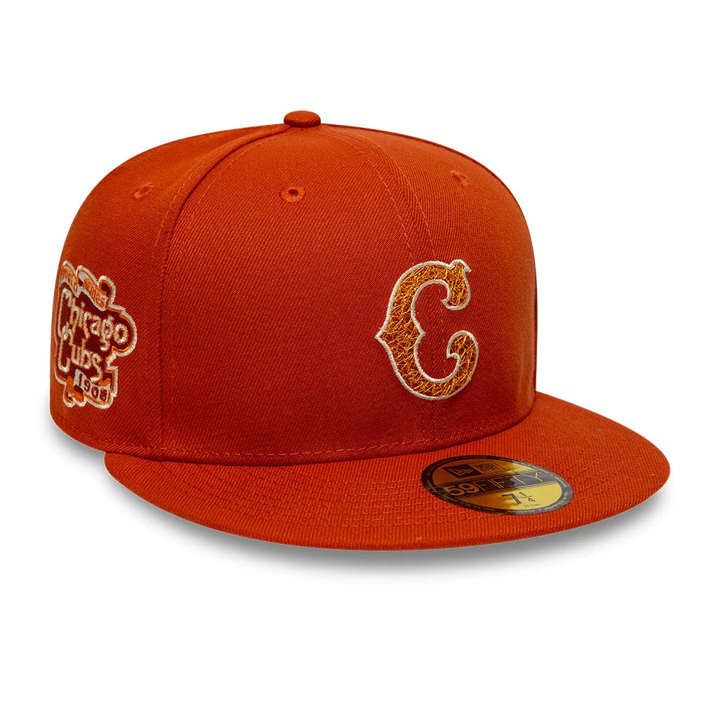 Pictured is this MLB Pack Chicago Cubs 59FIFTY Fitted cap in dark orange. 1
