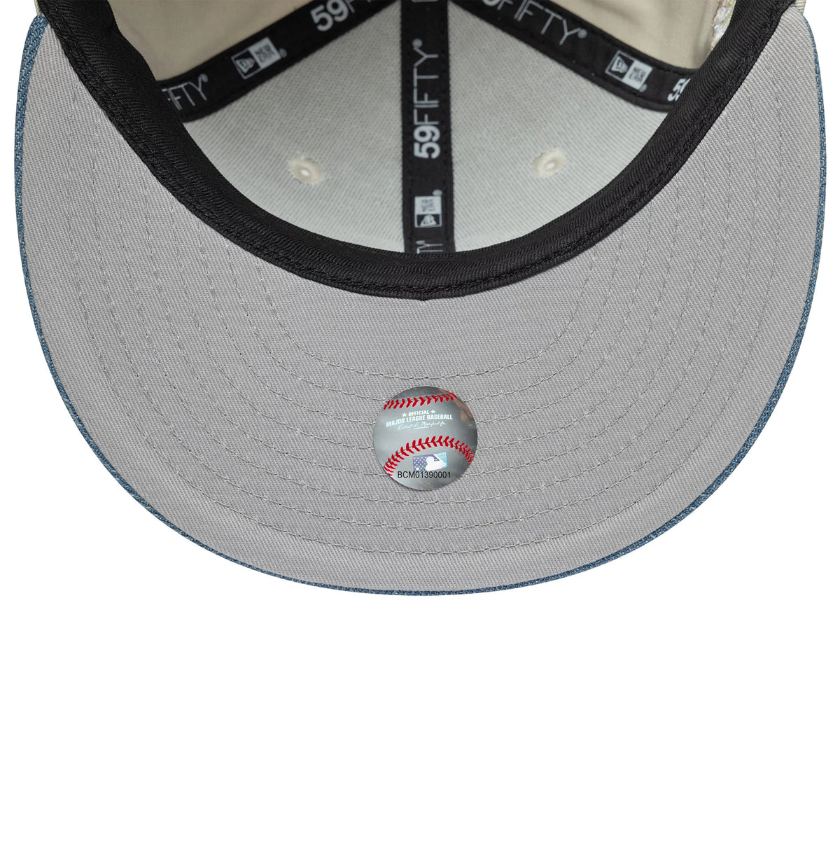 Pictured is this MLB Denim Mix San Diego Padres 59FIFTY Fitted cap in beige. 2