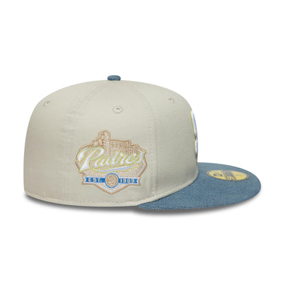 Pictured is this MLB Denim Mix San Diego Padres 59FIFTY Fitted cap in beige. 5
