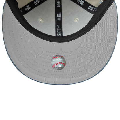 Pictured is this MLB Denim Mix New York Yankees 59FIFTY Fitted cap in beige. 2