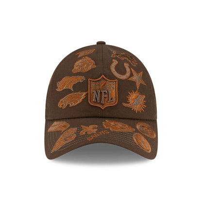 Pictured is this NFL X Bad Bunny All Over Logos Casual Classic cap in brown. 2