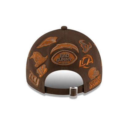 Pictured is this NFL X Bad Bunny All Over Logos Casual Classic cap in brown. 5