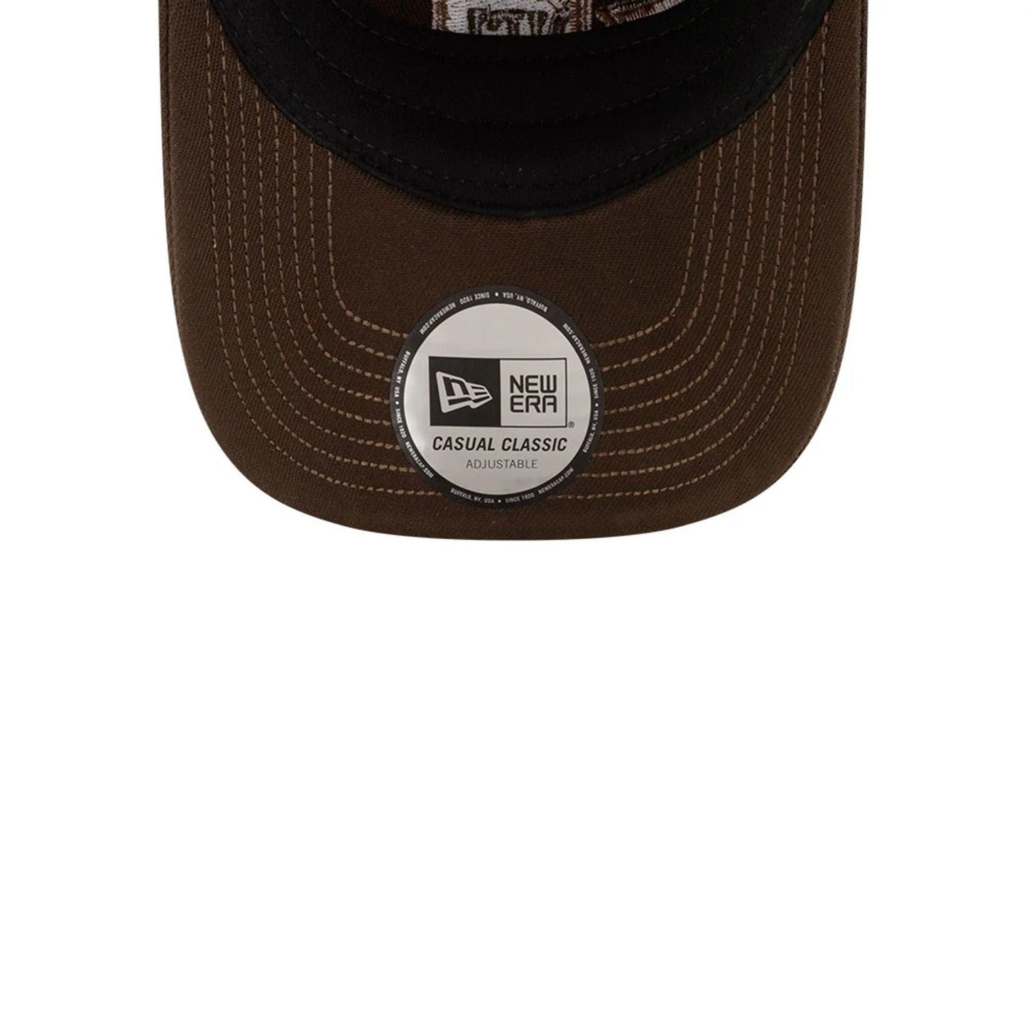 Pictured is this NFL X Bad Bunny All Over Logos Casual Classic cap in brown. 7