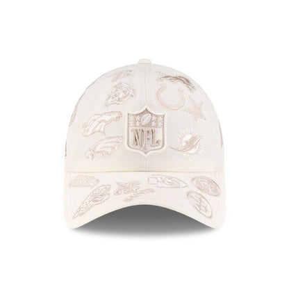 Pictured is this NFL X Bad Bunny All Over Logos Casual Classic cap in cream. 2