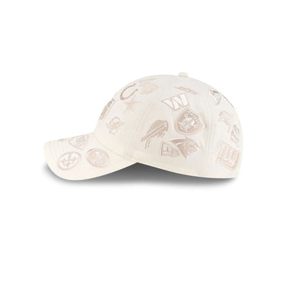 Pictured is this NFL X Bad Bunny All Over Logos Casual Classic cap in cream. 4
