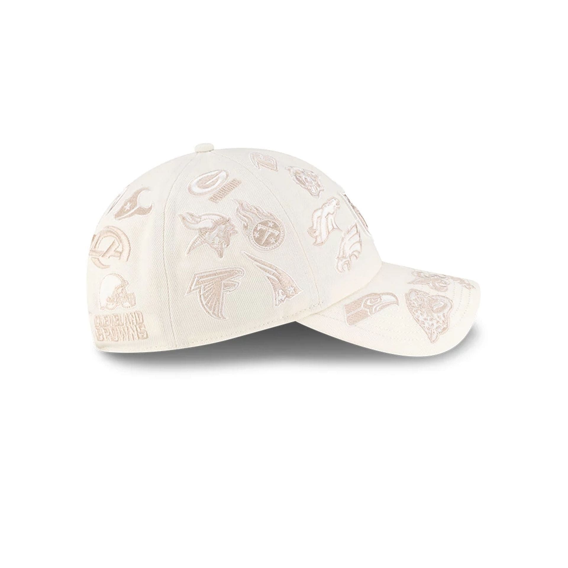 Pictured is this NFL X Bad Bunny All Over Logos Casual Classic cap in cream. 6
