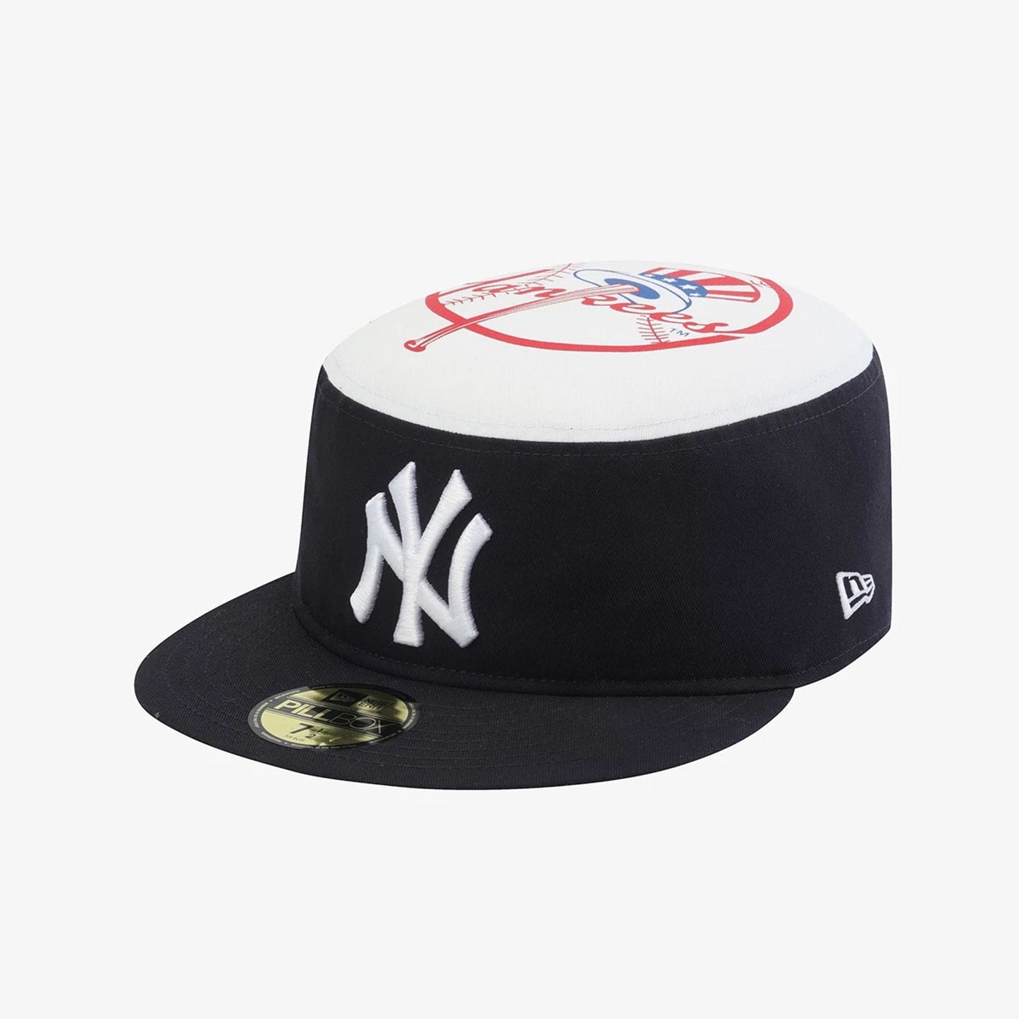 Pictured is this MLB 59FIFTY Day New York Yankees Pillbox cap in navy. 1