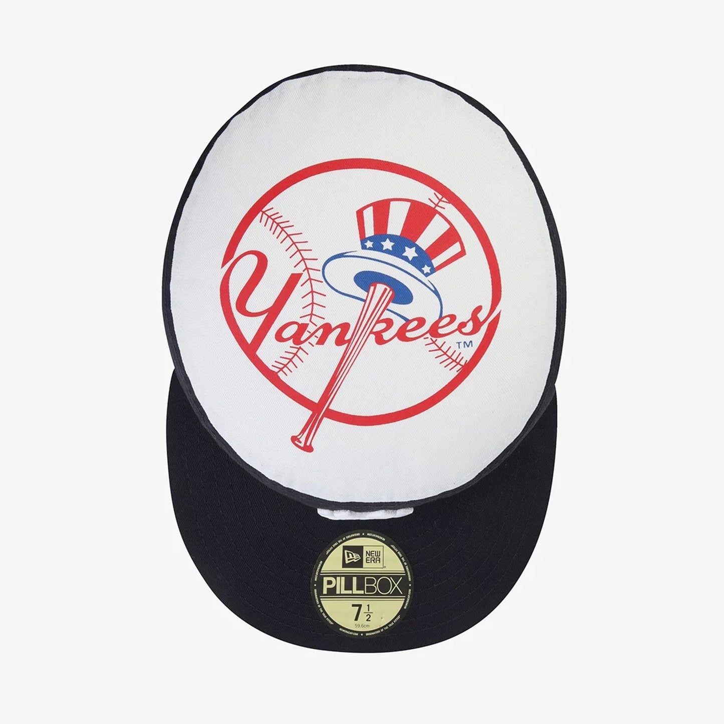 Pictured is this MLB 59FIFTY Day New York Yankees Pillbox cap in navy. 2
