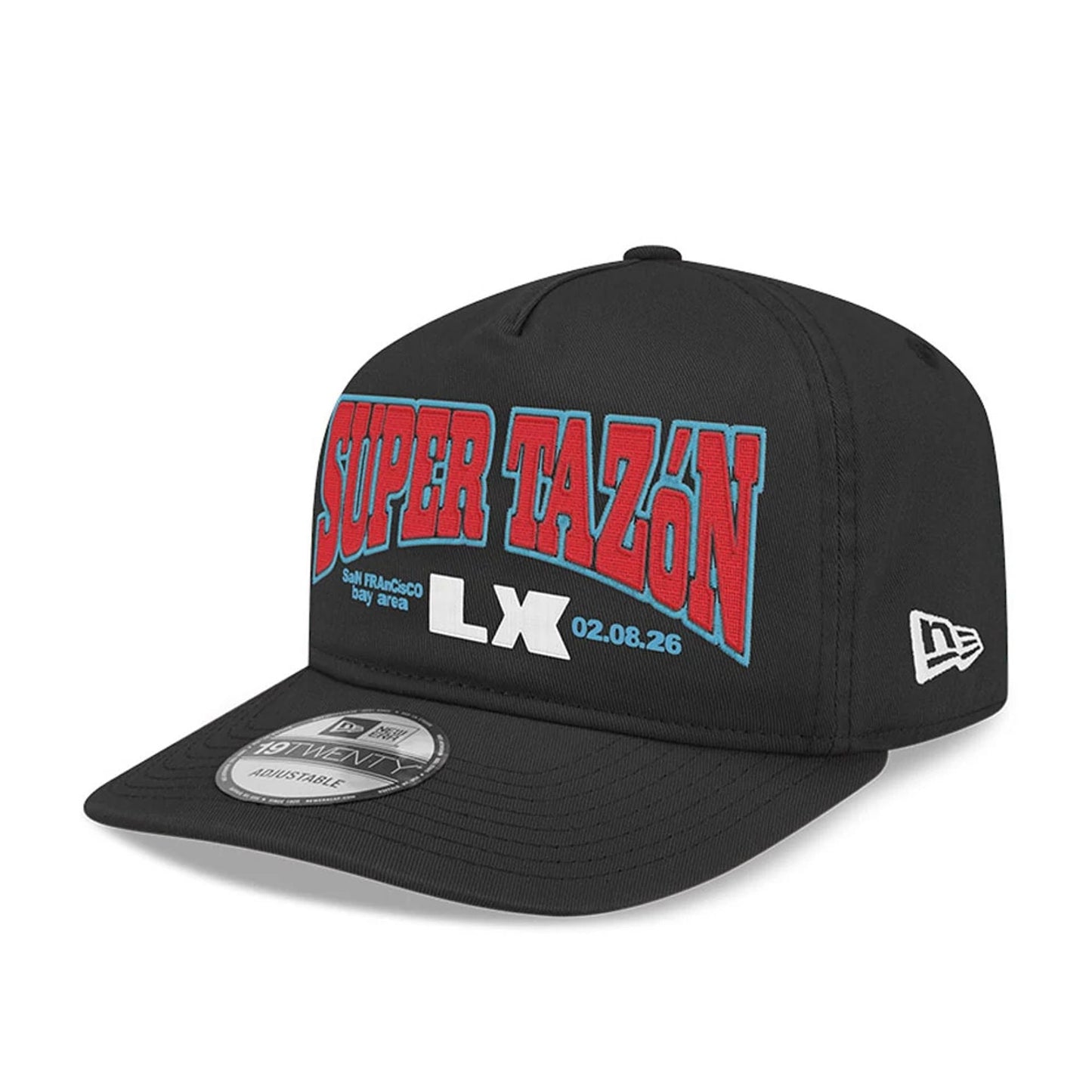 Pictured is this NFL X Bad Bunny Super Tazon LX 2026 19TWENTY Adjustable cap in black. 3