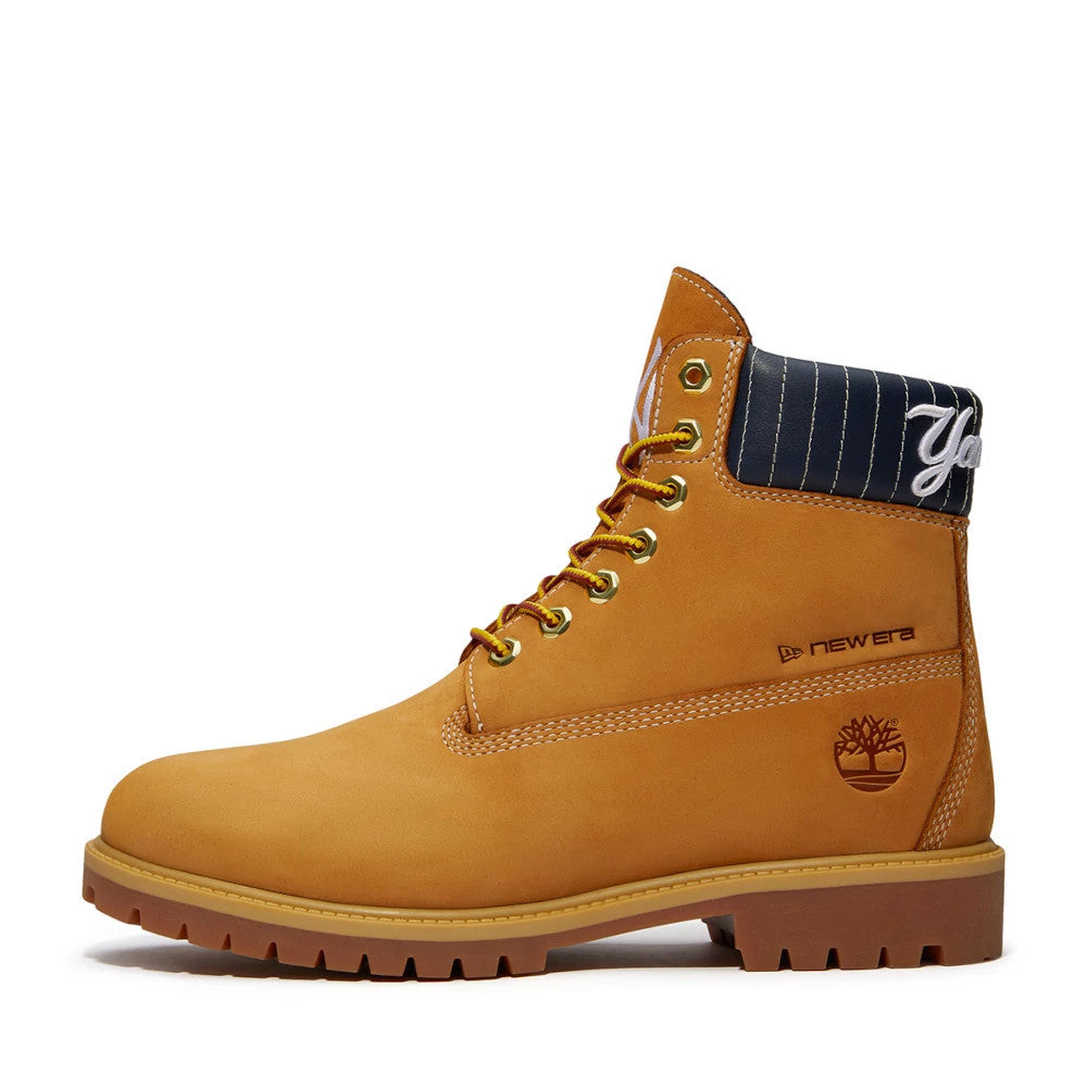 Pictured are these Timberland X New Era New York Yankees Premium Waterproof 6-Inch Boots in Panama Tan. 4