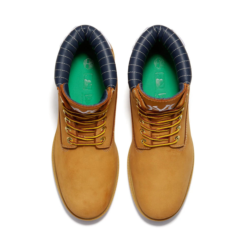 Pictured are these Timberland X New Era New York Yankees Premium Waterproof 6-Inch Boots in Panama Tan. 6