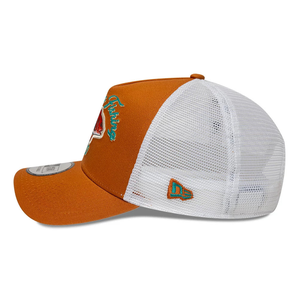 Pictured is this New Era Fishing 9FORTY A-Frame Trucker Adjustable cap in orange. 4