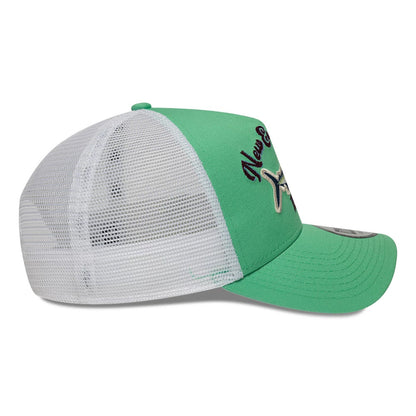Pictured is this New Era Fishing 9FORTY A-Frame Trucker Adjustable cap in open green. 5