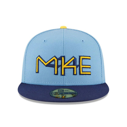 This is a Milwaukee Brewers MLB City Connect 2025 Blue 59FIFTY Fitted Cap 3