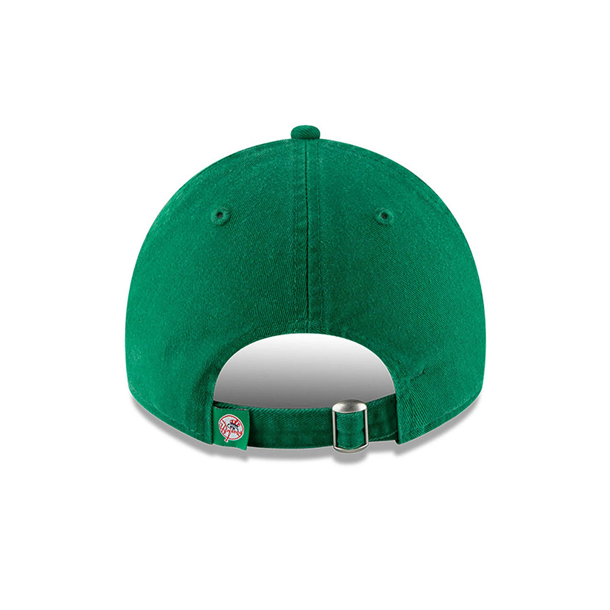 New York Yankees MLB Core Classic Green New Era 9TWENTY Adjustable Cap, rear view with an embroidered team logo on the strap, featuring a metal buckle closure centred on the green crown.