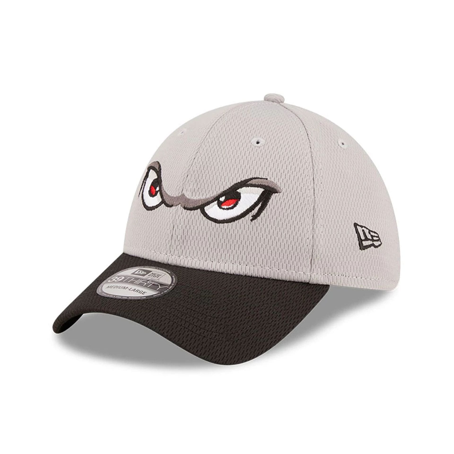 Pictured is this MiLB Batting Practice Lake Elsinore Storm 39THIRTY Stretch Fit cap in light grey. 1