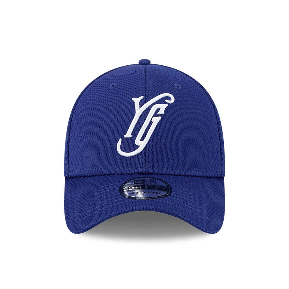 Pictured is this MiLB Batting Practice Hartford Yard Goats 39THIRTY Stretch Fit cap in dark blue. 2