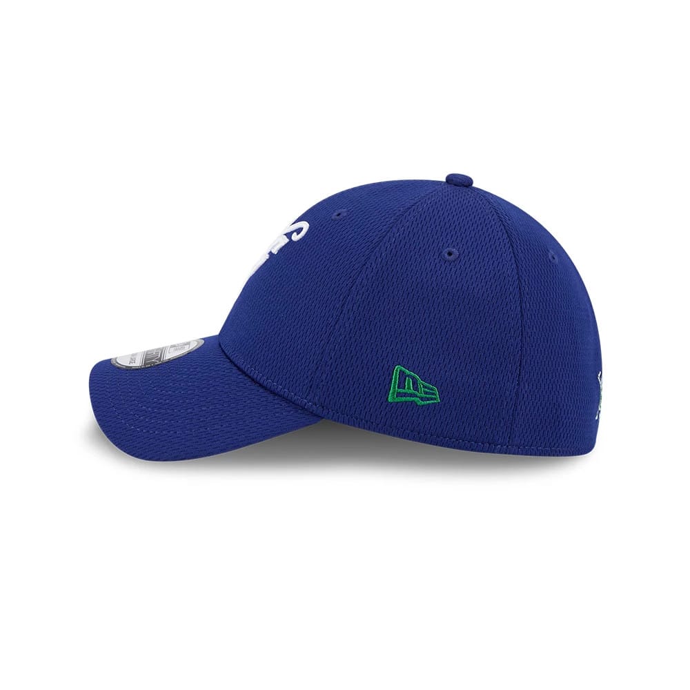 Pictured is this MiLB Batting Practice Hartford Yard Goats 39THIRTY Stretch Fit cap in dark blue. 5