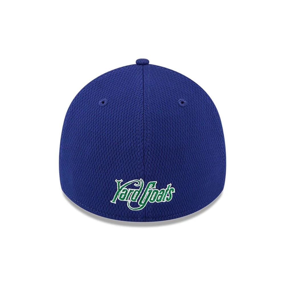 Pictured is this MiLB Batting Practice Hartford Yard Goats 39THIRTY Stretch Fit cap in dark blue. 4