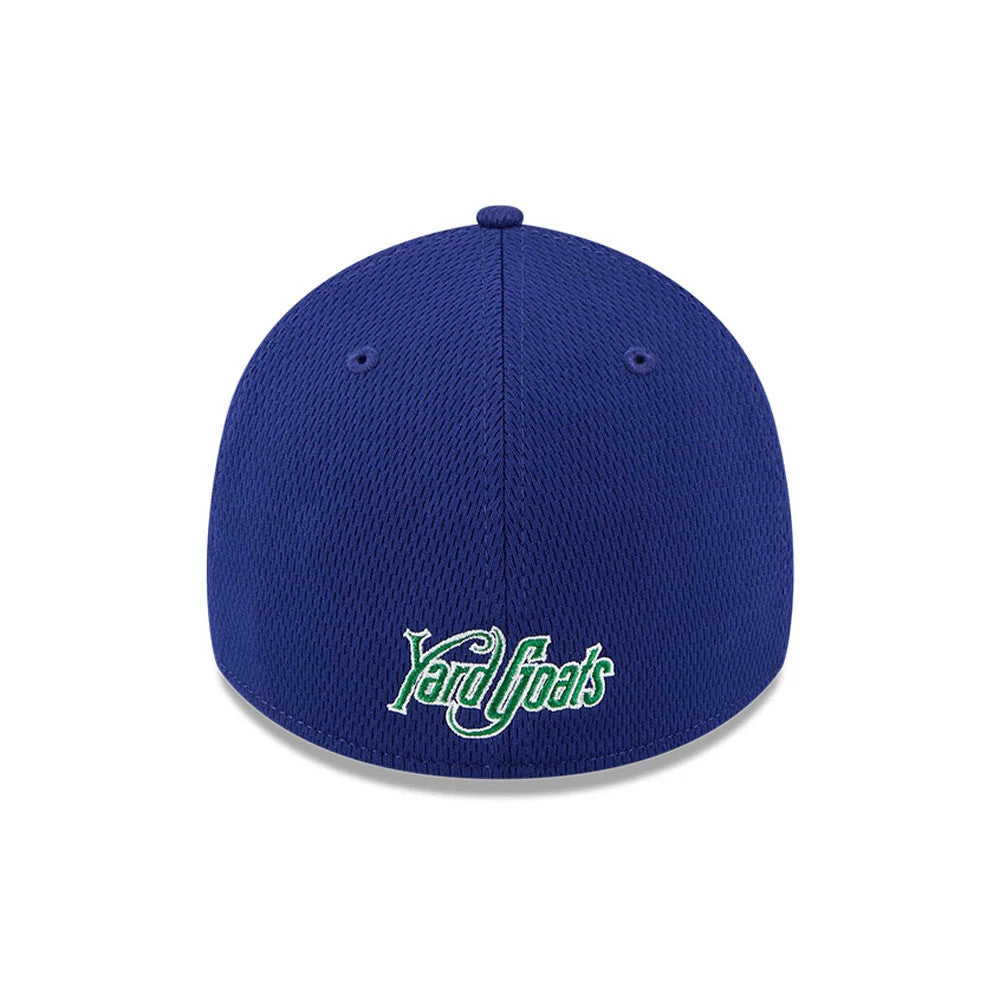 Pictured is this MiLB Batting Practice Hartford Yard Goats 39THIRTY Stretch Fit cap in dark blue. 4