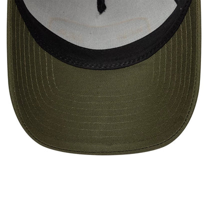 Pictured is this New Era Location Icon 9FORTY A-Frame Trucker Adjustable cap in green. 7