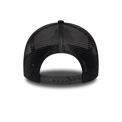 Pictured is this New Era Location Icon 9FORTY A-Frame Trucker Adjustable cap in black. 6