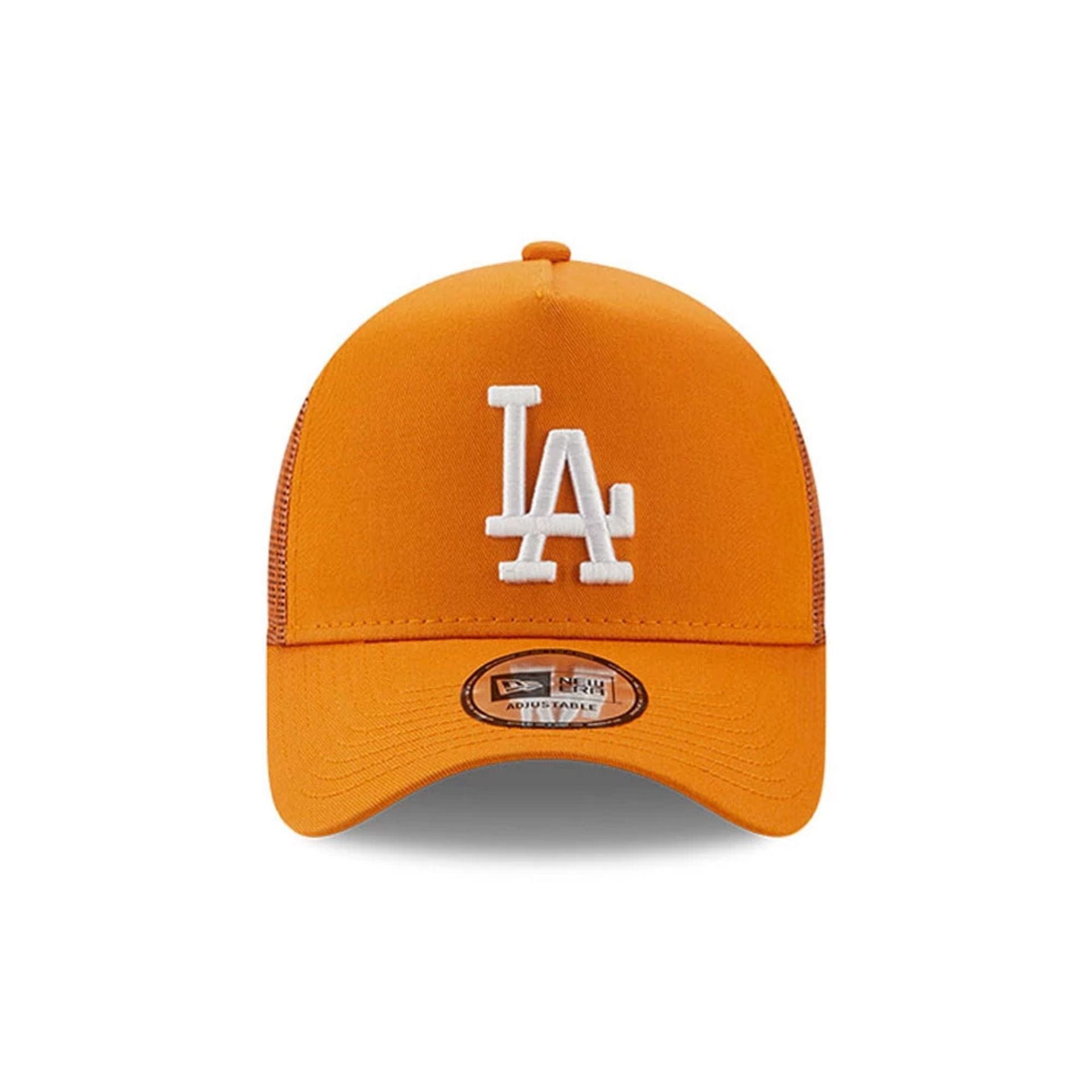 This is a LA Dodgers Youth MLB League Essential Dark Orange 9FORTY A-Frame Trucker Adjustable Cap 2