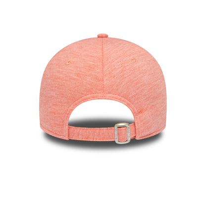 New York Yankees Womens Jersey Pastel Pink New Era 9FORTY Adjustable Cap, rear view featuring an open back with an adjustable strap and buckle closure, topped with a matching pastel pink top button.