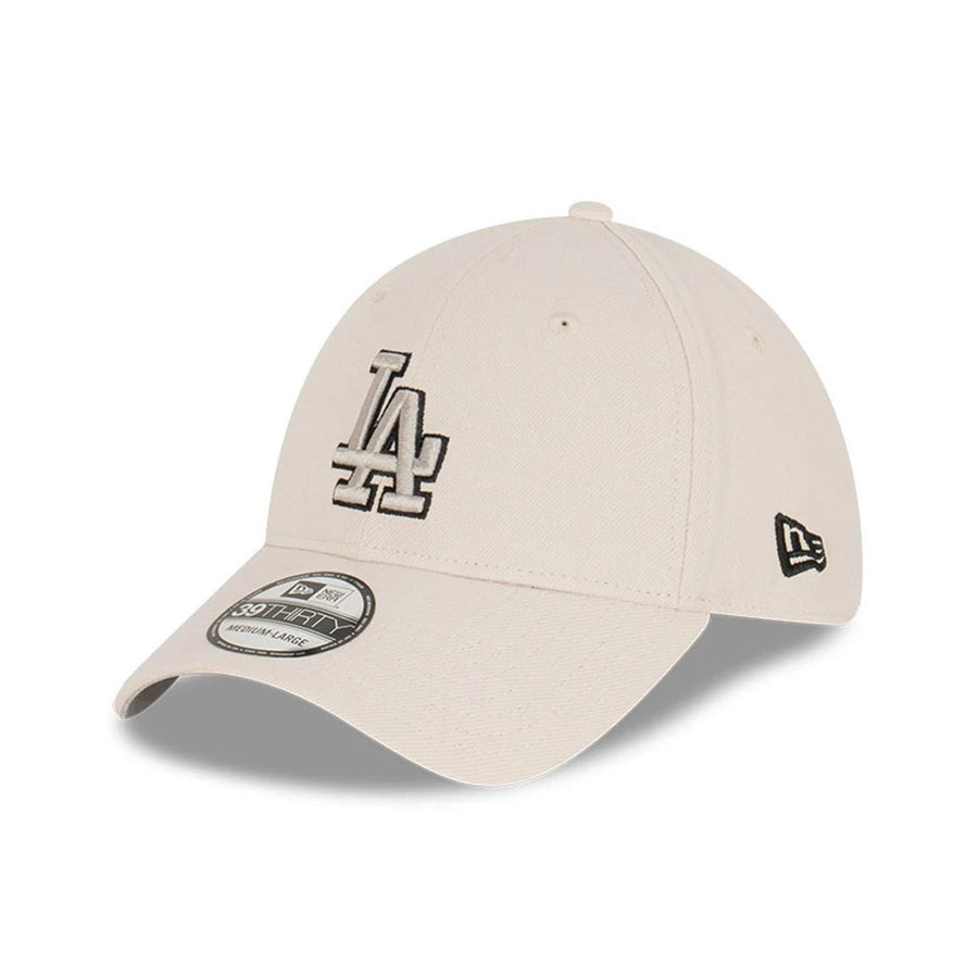This is a LA Dodgers Stone Grey Cream 39THIRTY Stretch Fit Cap 1