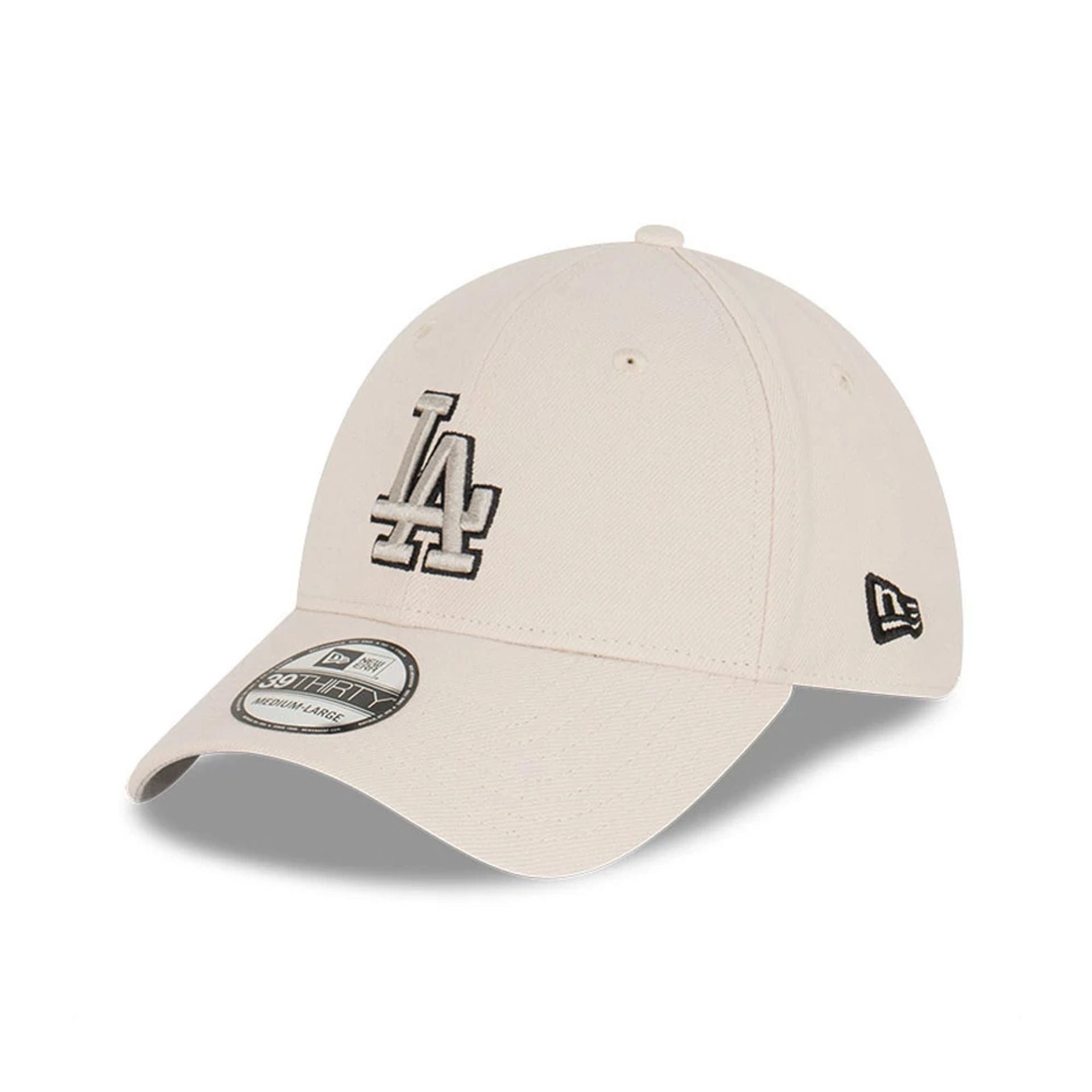 This is a LA Dodgers Stone Grey Cream 39THIRTY Stretch Fit Cap 1